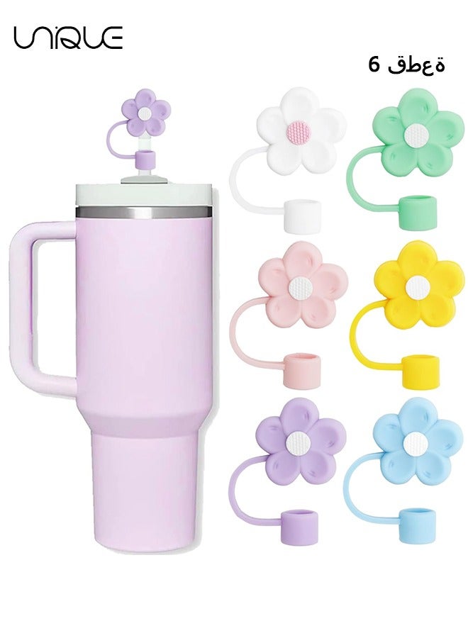 Unique 6 PCS Dustproof Straw Cap, Reusable Silicone Straw Lid Protector,Cartoon Pattern Plugs,for 0.4"/10mm Straw Fitting (Flowers) - Image 1