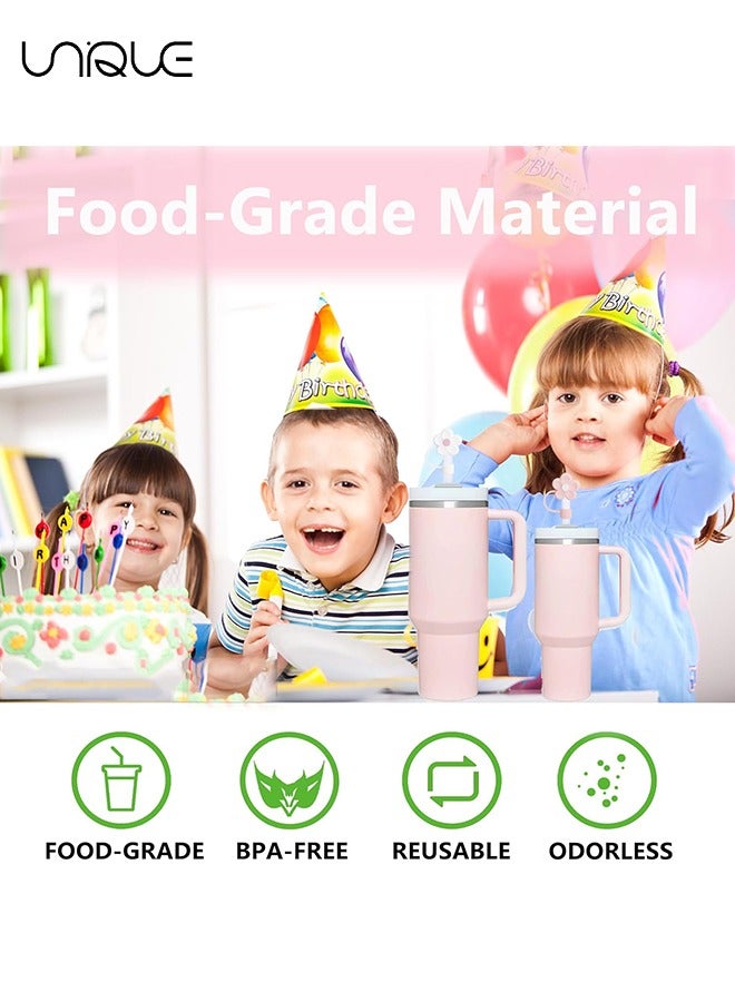 Unique 6 PCS Dustproof Straw Cap, Reusable Silicone Straw Lid Protector,Cartoon Pattern Plugs,for 0.4"/10mm Straw Fitting (Flowers) - Image 3