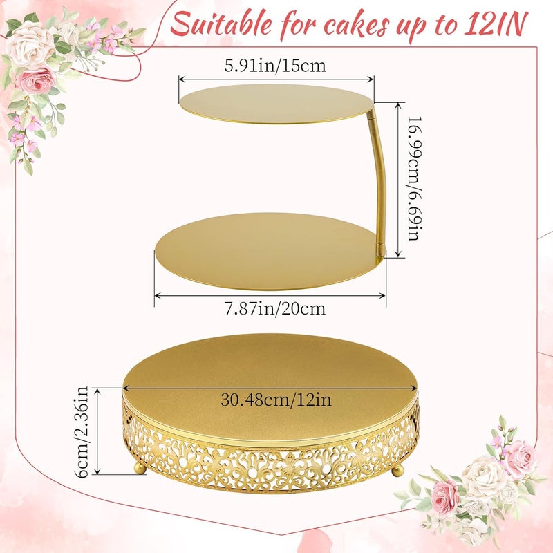 LemonRoad 2 Piece Gold Cake Stand, 8 10 12 Tiered Floating Cake Spacer Separator Stand Round Dessert Display for Wedding Birthday Centerpiece Anniversary Party Dessert Table Display Decoration - Image 2