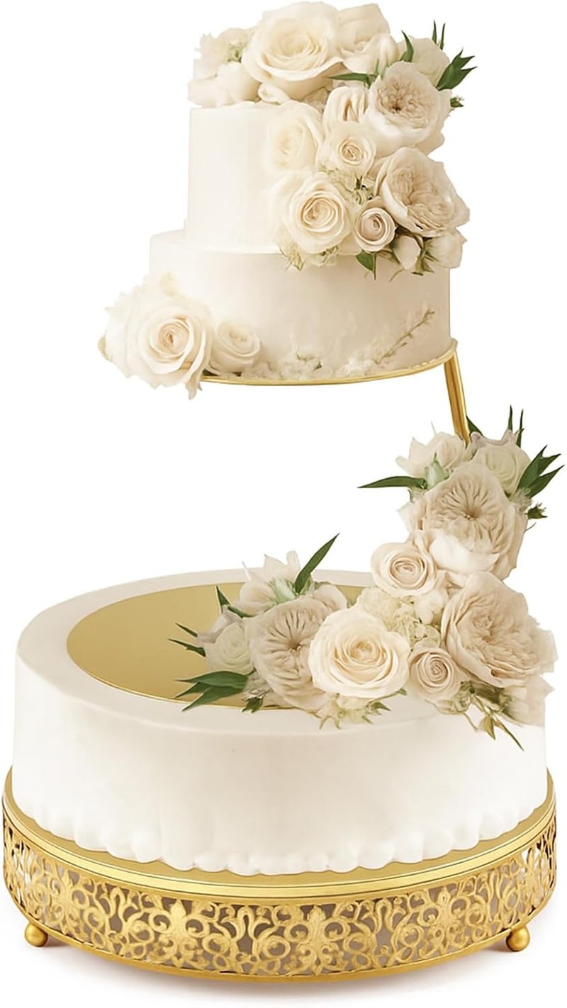 LemonRoad 2 Piece Gold Cake Stand, 8 10 12 Tiered Floating Cake Spacer Separator Stand Round Dessert Display for Wedding Birthday Centerpiece Anniversary Party Dessert Table Display Decoration - Image 1