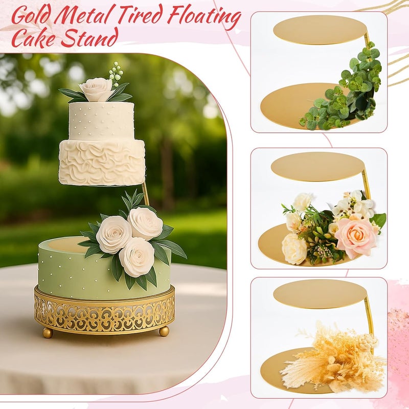 LemonRoad 2 Piece Gold Cake Stand, 8 10 12 Tiered Floating Cake Spacer Separator Stand Round Dessert Display for Wedding Birthday Centerpiece Anniversary Party Dessert Table Display Decoration - Image 4
