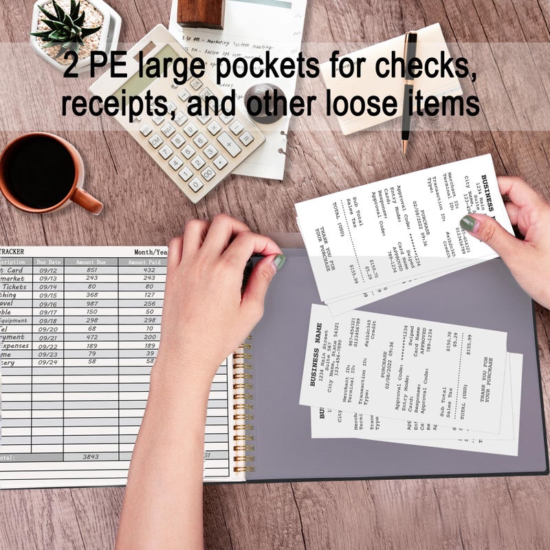 HAUTOCO Bill Tracker Notebook Monthly Bill Payment Tracker for Personal Budgeting Home Financial with 2 Storage Pocket, Payments Checklist Organizer Bill Planner 10.1 x 7.8'', Black - Image 5