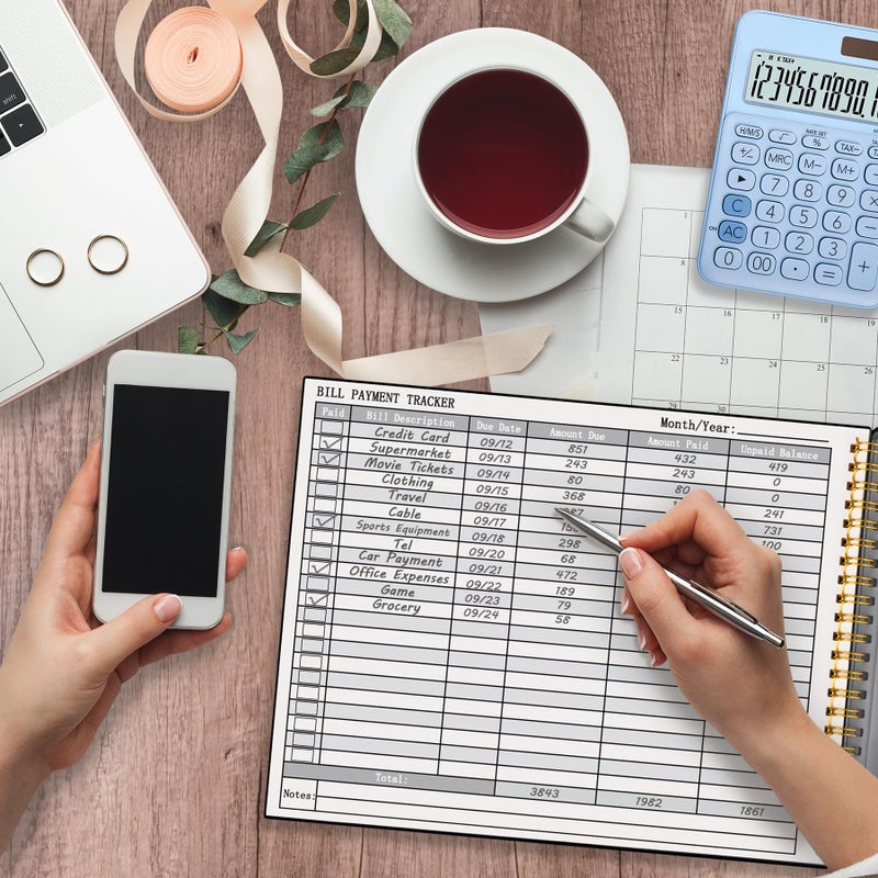 HAUTOCO Bill Tracker Notebook Monthly Bill Payment Tracker for Personal Budgeting Home Financial with 2 Storage Pocket, Payments Checklist Organizer Bill Planner 10.1 x 7.8'', Black - Image 4