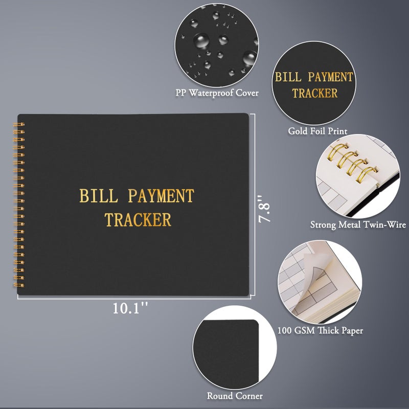 HAUTOCO Bill Tracker Notebook Monthly Bill Payment Tracker for Personal Budgeting Home Financial with 2 Storage Pocket, Payments Checklist Organizer Bill Planner 10.1 x 7.8'', Black - Image 3