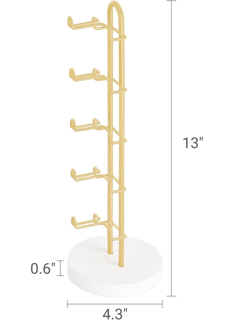 Soofam Sunglasses And Eyeglass Display Stand, Sunglasses Organizer Glasses Holder Stand Sunglass Storage Eyeglasses Rack Metal Frame with Wood Base for 5 Pairs of Eyewear Display for Table Desk Countertop Dresser Bedroom, Set of 1, Gold - Image 2