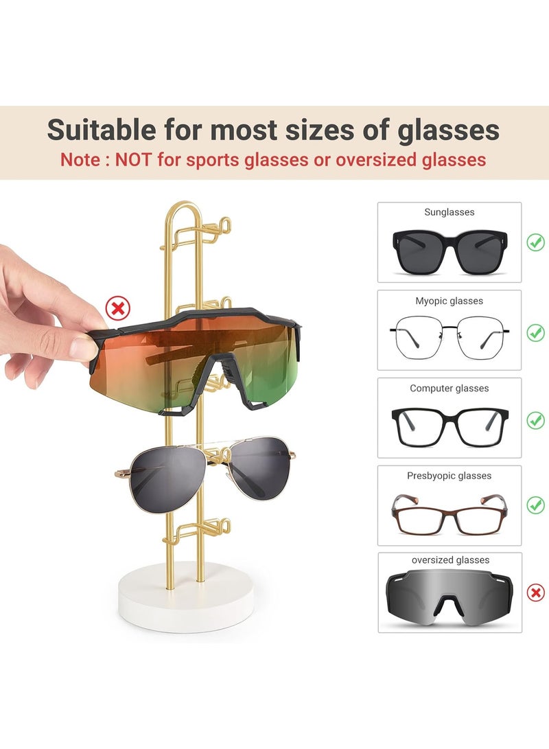 Soofam Sunglasses And Eyeglass Display Stand, Sunglasses Organizer Glasses Holder Stand Sunglass Storage Eyeglasses Rack Metal Frame with Wood Base for 5 Pairs of Eyewear Display for Table Desk Countertop Dresser Bedroom, Set of 1, Gold - Image 5