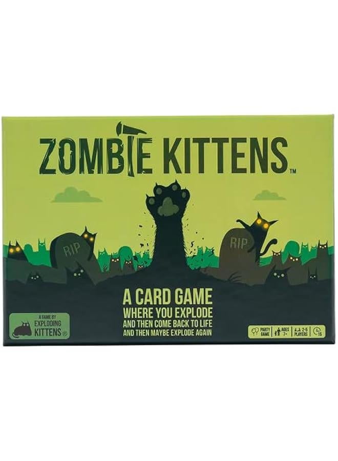 Exploding Kittens تقدم Zombie Kittens - ألعاب بطاقات عائلية ممتعة للبالغين والمراهقين والأطفال للترفيه الليلي، 2-5 لاعبين - للأعمار من 7 سنوات فما فوق - 61 بطاقة - Image 1