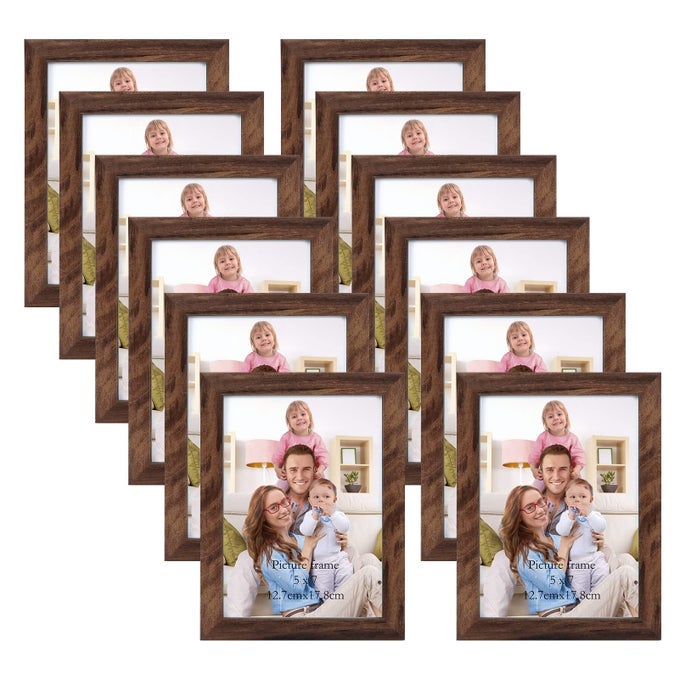 5X7 PICTURE FRAME BROWN SET OF 12 MULTI RUSTIC WALNUT WOODCOLOR 5 BY 7 PHOTO FRAMES BULK FOR WALL OR TABLETOP DISPLAY