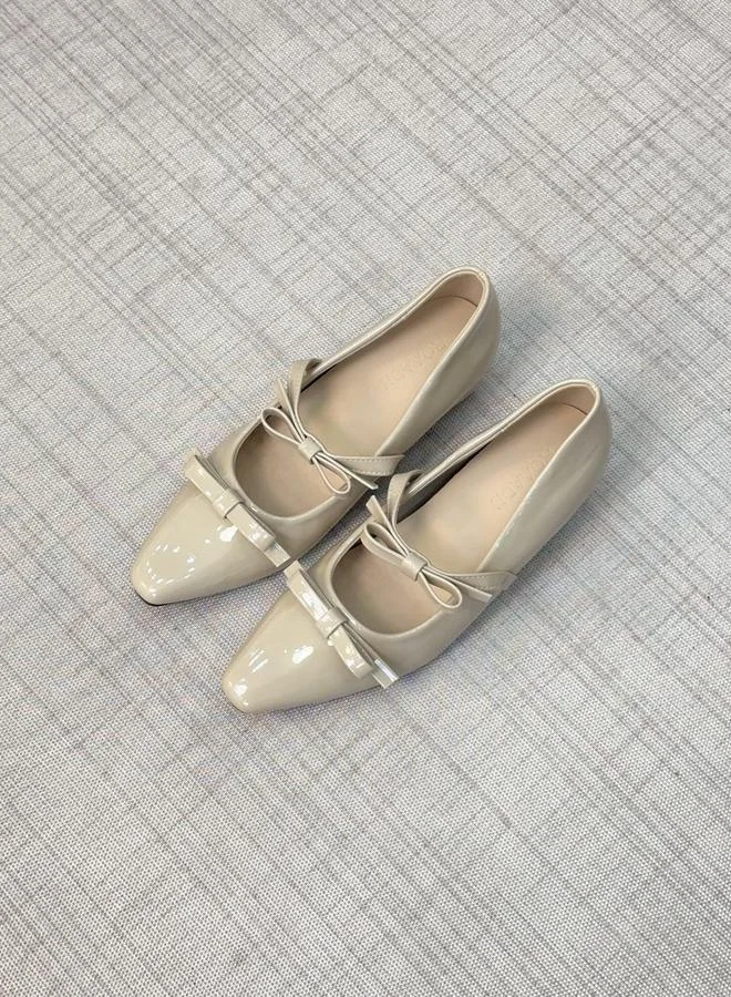 Take Two Women Beige Double Bow Strap Shoes