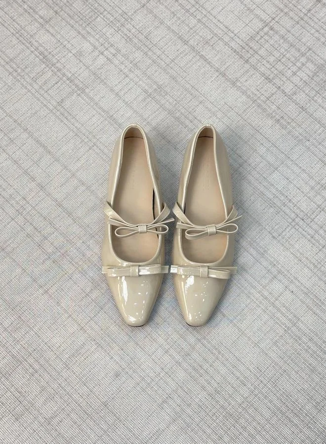 Take Two Women Beige Double Bow Strap Shoes