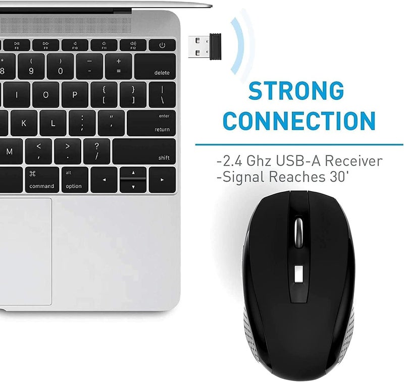 Guiheng Wireless Mouse, 2.4Ghz Wireless Computer Mouse 1200,6 Buttons with Nano Receiver for Laptop,PC,Chromebook,Computer,Notebook,Office (Battery not Included, Black) - Image 4