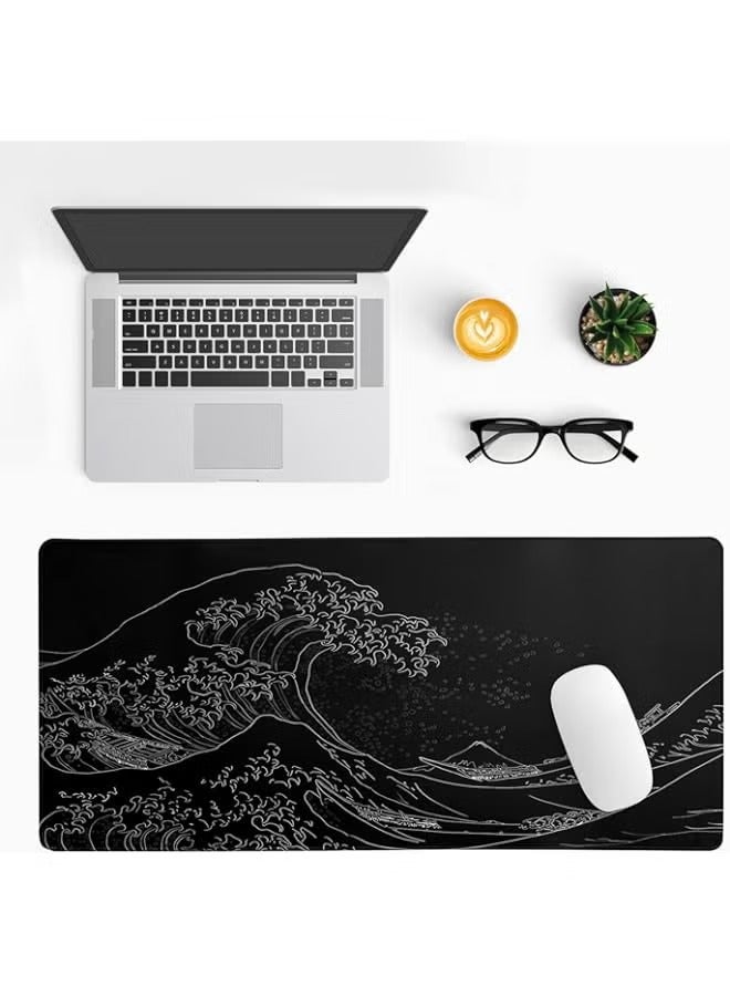 بروماس لوحة ماوس كبيرة لموجة البحر اليابانية، لوحة ماوس ألعاب سوداء أنيمي، لوحة ماوس ممتدة من Kanagawa، قاعدة مكتبية بقاعدة مطاطية طويلة غير قابلة للانزلاق بسمك 3 مم، 31.5 × 11.8 بوصة - Image 2
