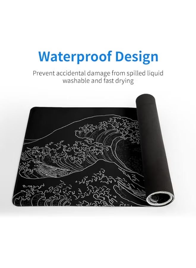 بروماس لوحة ماوس كبيرة لموجة البحر اليابانية، لوحة ماوس ألعاب سوداء أنيمي، لوحة ماوس ممتدة من Kanagawa، قاعدة مكتبية بقاعدة مطاطية طويلة غير قابلة للانزلاق بسمك 3 مم، 31.5 × 11.8 بوصة - Image 5