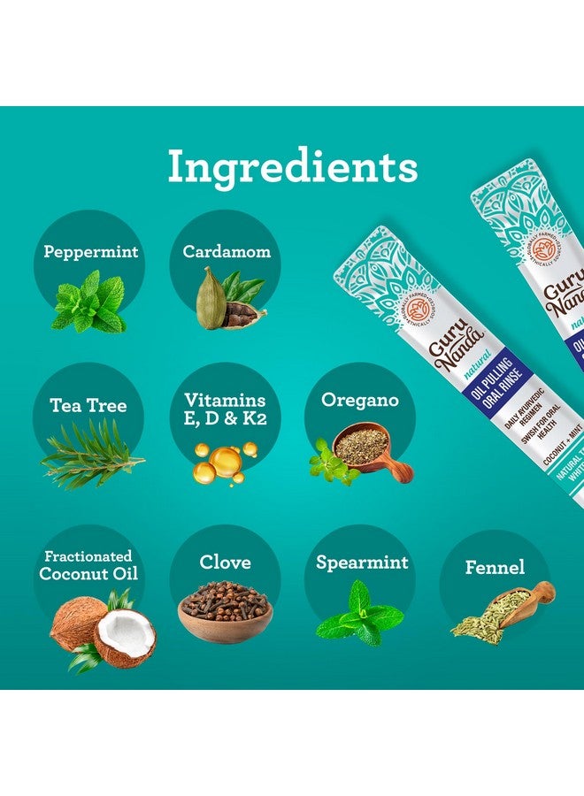 GuruNanda Travel Sachets Coconut Oil Pulling, Fresh Breath & Whitening Mouthwash, 7 Essential Oils & Vitamins For Happy Teeth & Gums, 7 Sachets - Image 2