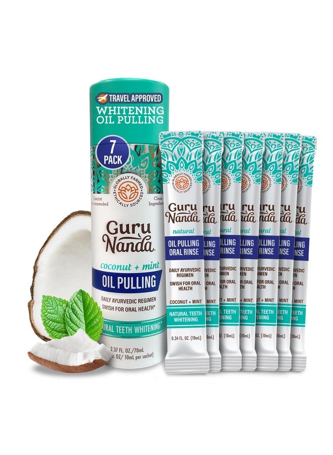 GuruNanda Travel Sachets Coconut Oil Pulling, Fresh Breath & Whitening Mouthwash, 7 Essential Oils & Vitamins For Happy Teeth & Gums, 7 Sachets - Image 1