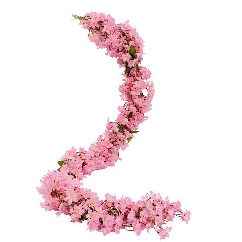 JUSTOYOU 2 x 57 ft Artificial Sakura Cherry Blossom Hanging Flowers Vine Fake Sakura Garland Fake Oriental Garland Garland Home Garden Wedding Party Decor Pink