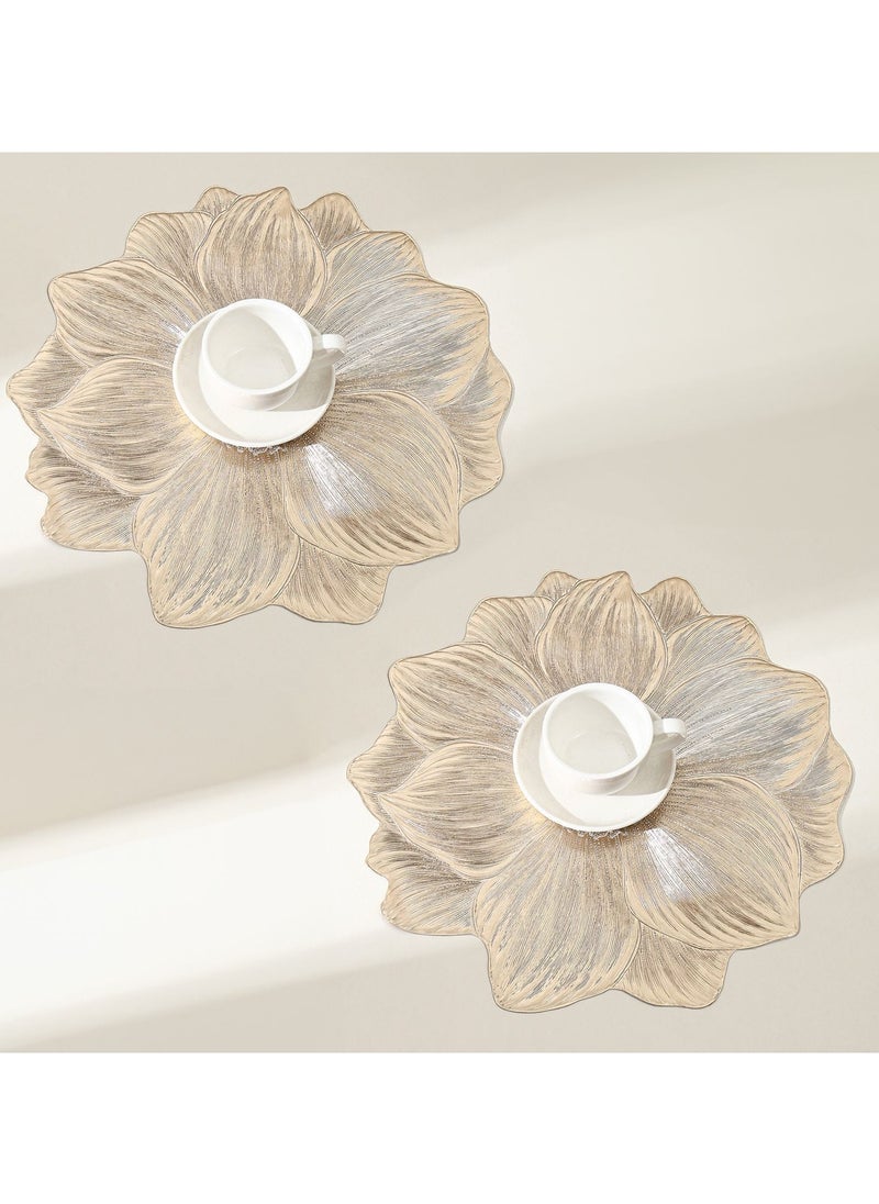 New Minimalist Flower-Shaped PVC Placemats – Heat-Resistant, Washable Table Mats for Home & Restaurant Decor, Ins-Style(Gold,Pack of 4 )  - Image 1