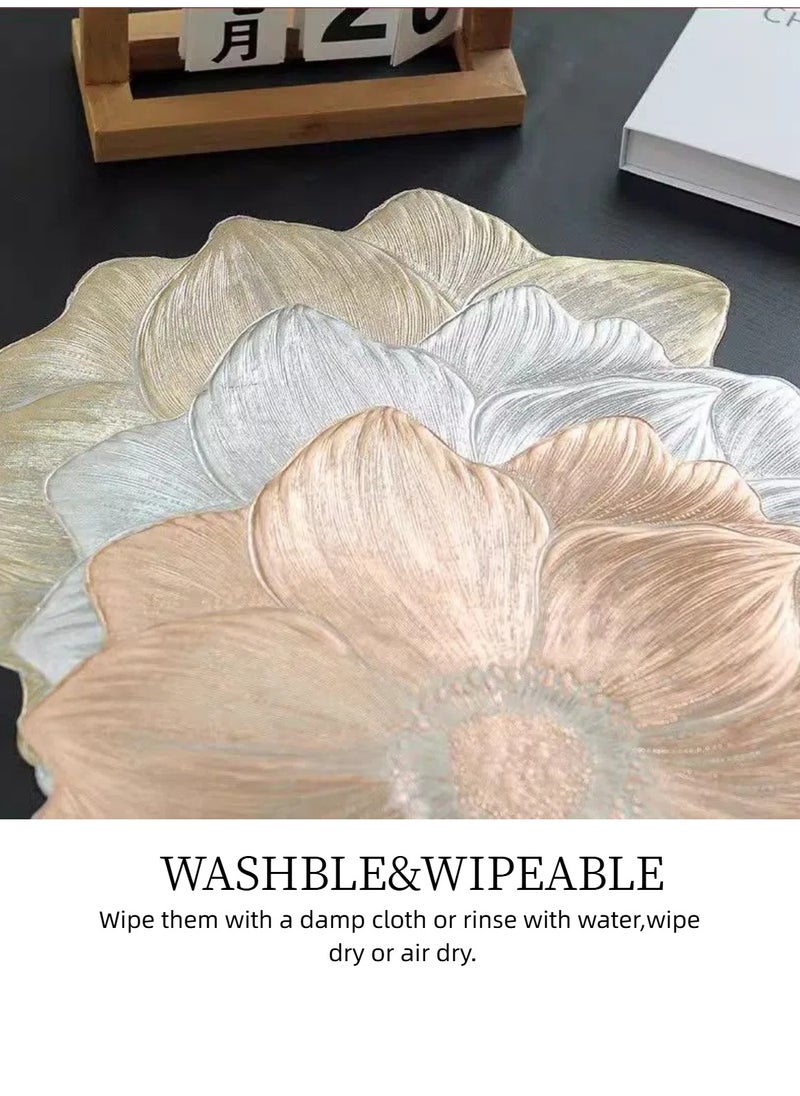 New Minimalist Flower-Shaped PVC Placemats – Heat-Resistant, Washable Table Mats for Home & Restaurant Decor, Ins-Style(Gold,Pack of 4 )  - Image 3