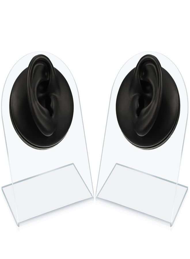 Cindeer 2 Pcs Flexible Silicone Ear Model Reused Soft Mold Fake Ear for Earrings Jewelry Display for Piercing Practice with Acrylic Stand (Black - Image 1