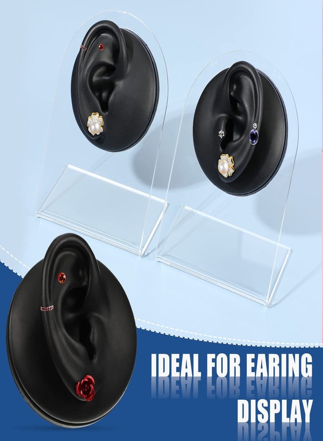 Cindeer 2 Pcs Flexible Silicone Ear Model Reused Soft Mold Fake Ear for Earrings Jewelry Display for Piercing Practice with Acrylic Stand (Black - Image 4