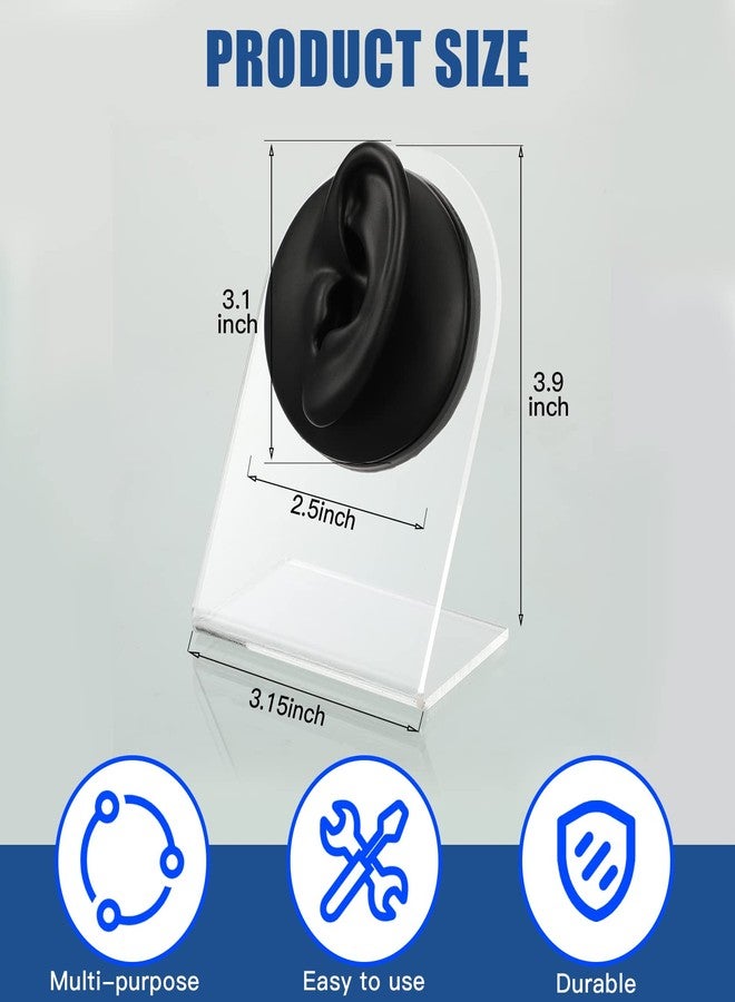 Cindeer 2 Pcs Flexible Silicone Ear Model Reused Soft Mold Fake Ear for Earrings Jewelry Display for Piercing Practice with Acrylic Stand (Black - Image 2