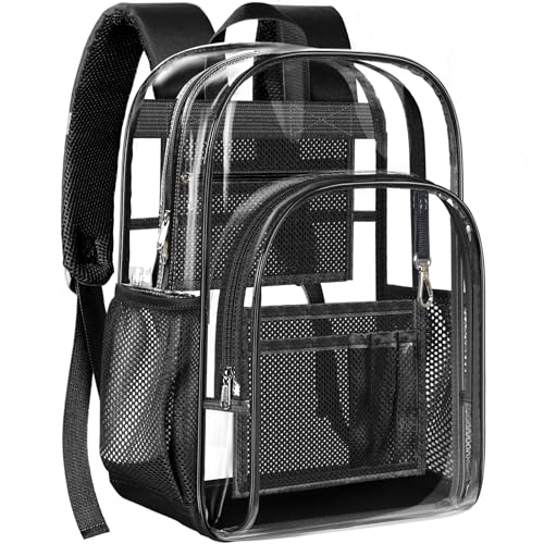 PAMANO Clear Backpack Heavy Duty Transparent Backpack with Reinforced Bottom See Through for College Travel Workplace Security Black - Image 1