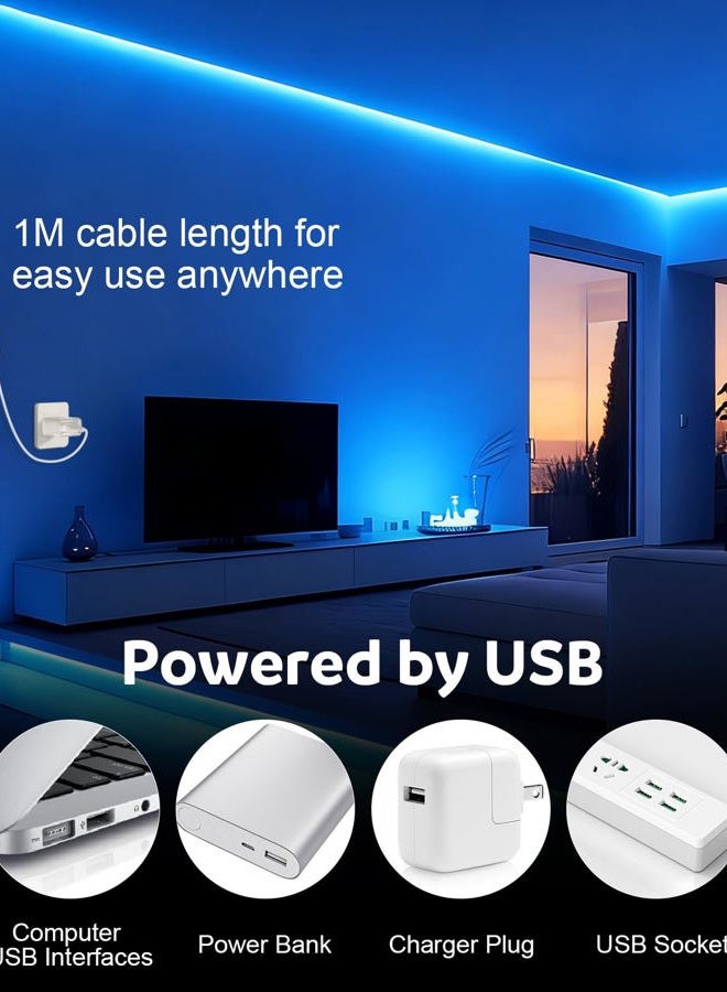 Aclorol COB LED Strip Light 1M 5V Flexible Blue LED Strip Lights for Bedroom with 1M USB Powered Cable Not Dimmable for Kitchen Cabinet Gaming Room Indoor DIY Decoration 320LEDs/M CRI85+ - Image 2