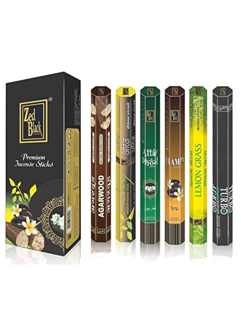 Zed Black ZED BLACK Aroma Premium Fragrance Sticks  Pack of 6  Serene and Enthralling 120 Incense Sticks  Feel The Natural Fragrances with Scented Oil Sticks 