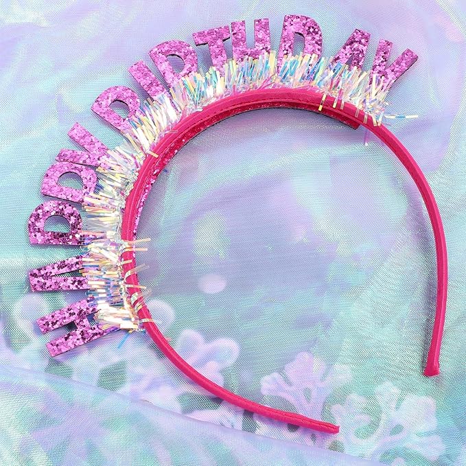 Sibba Birthday Crown Headband Glitter Hairband Shiny Tiara Cute Hair Accessories for Women Girls Party Photos Decorations Gifts Pink