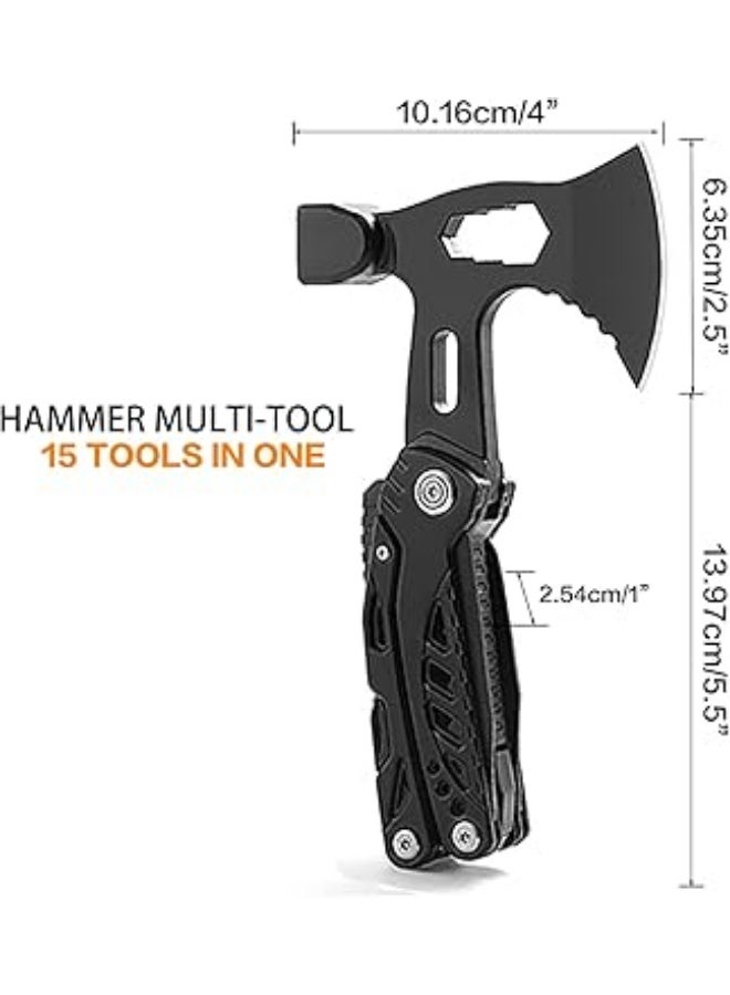 15-in-1 Multi-Tool for Camping and Hiking Includes Hammer, Axe, Screwdrivers, Saw, Pliers, Cutter, Fire Starter, Opener, and Hex Key - A Gift for Men - Image 2