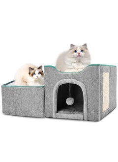 Cat House Foldable with Detachable Storage Box for Indoor Cat Cube with Fluffy Ball Hanging and Scratch Pad