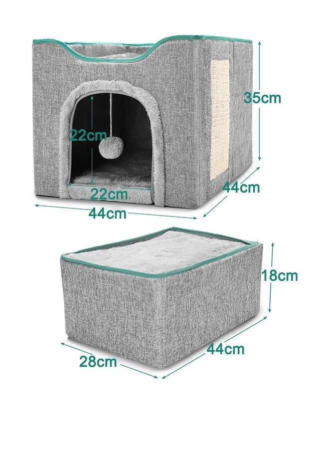 Occuwzz - Cat House Foldable with Detachable Storage Box for Indoor Cat Cube with Fluffy Ball Hanging and Scratch Pad - Image 1