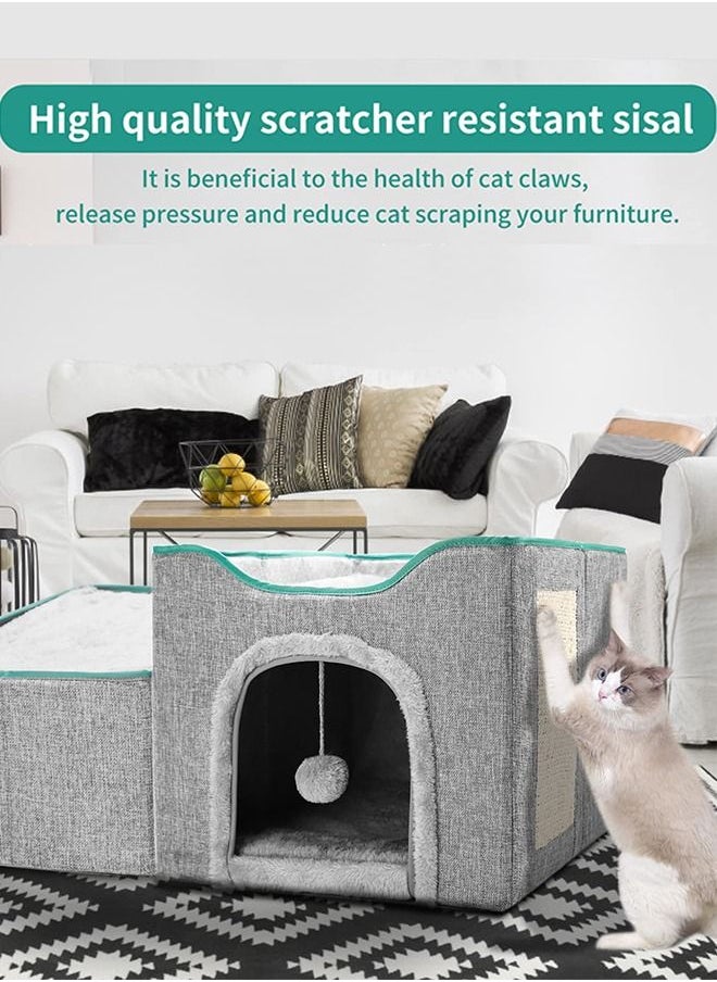 Occuwzz - Cat House Foldable with Detachable Storage Box for Indoor Cat Cube with Fluffy Ball Hanging and Scratch Pad - Image 1