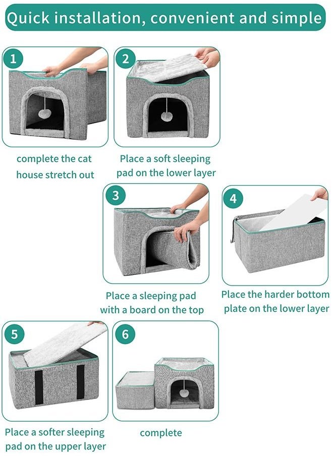 Occuwzz - Cat House Foldable with Detachable Storage Box for Indoor Cat Cube with Fluffy Ball Hanging and Scratch Pad - Image 1