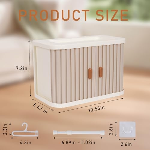 Creproly Doll Wardrobe Storage Box Foldable Doll Closet with 10 Hangers and Rod for 1517cm Doll Clothes Stackable Organizer Cabinet with DustResistant Cover and Display Shelf Pearl Grey - Image 5