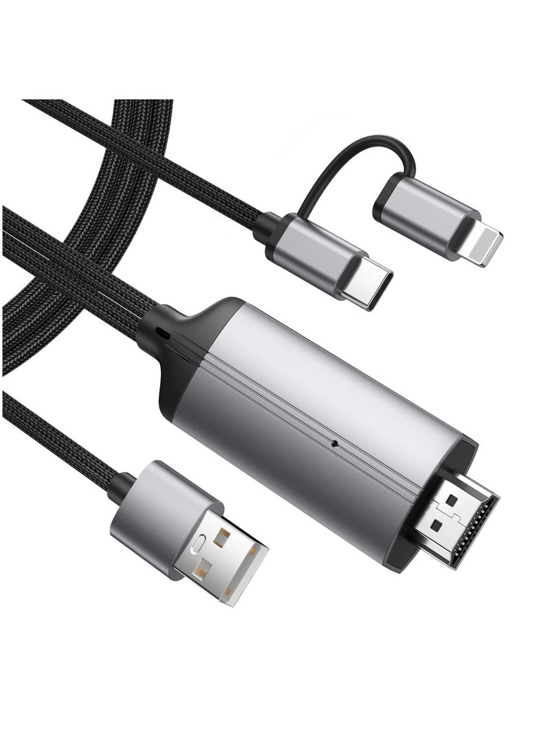 Generic - 2-in-1 Lightning to HDMI Adapter for iPhone & Android, USB C to HDMI Cable, Type C to HDMI Cord, iPad, for iPad Sync Screen Connector Directly Connect on HDTV/Monitor/Projector - (2 m) - Image 1