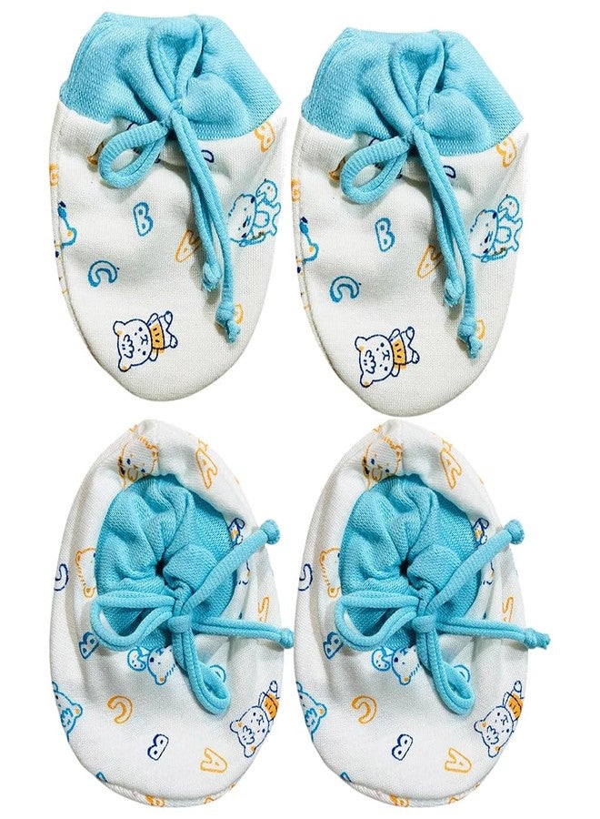 Bigbought Newborn Baby Mittens and Socks Set, 2 Pairs, Cotton, Cartoon Print, Pink Blue Peach (2) - Image 3