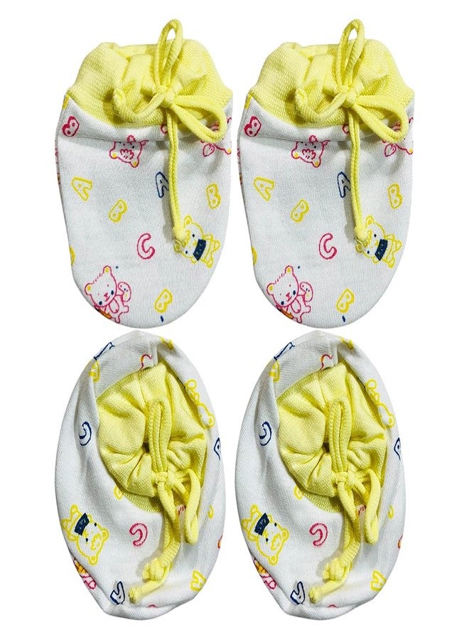 Bigbought Newborn Baby Mittens and Socks Set, 2 Pairs, Cotton, Cartoon Print, Pink Blue Peach (2) - Image 5