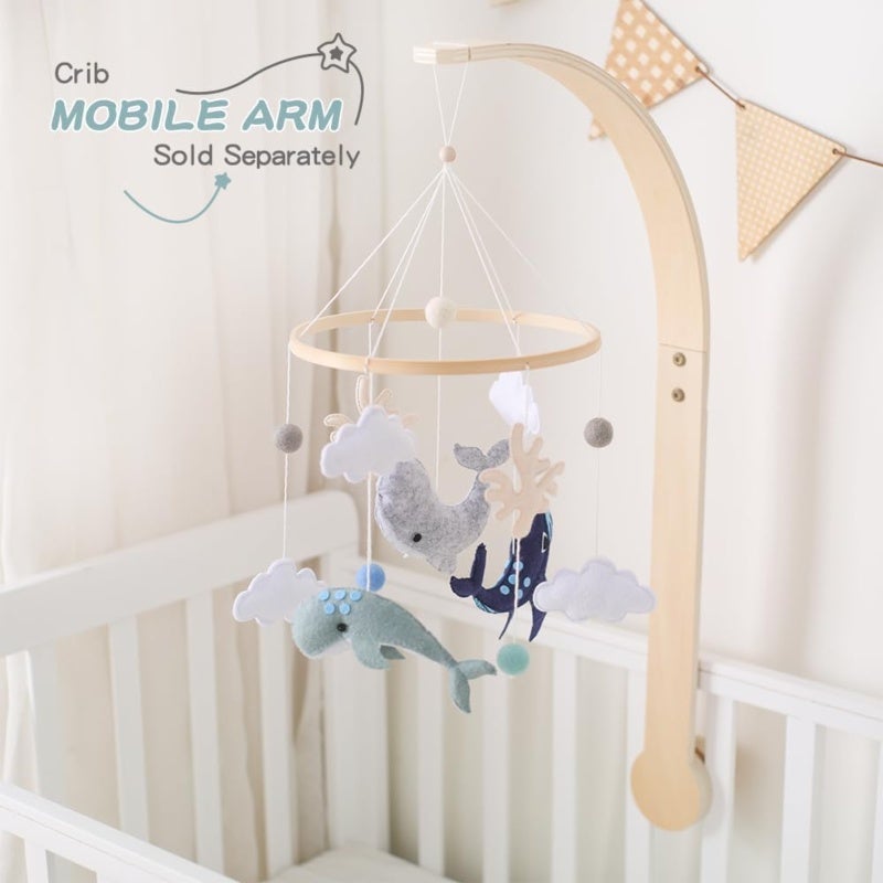 Crib Mobile 100% Eco-Friendly Handmade Felt & Natural Wood - Ocean-Themed Whale Dolphin Design Nursery Decor for Newborn Infant Boys Girls Cribs Bassinets Bedroom - Image 3