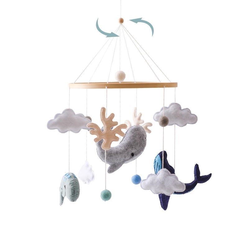 Crib Mobile 100% Eco-Friendly Handmade Felt & Natural Wood - Ocean-Themed Whale Dolphin Design Nursery Decor for Newborn Infant Boys Girls Cribs Bassinets Bedroom - Image 1