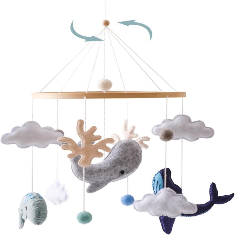 Crib Mobile 100% Eco-Friendly Handmade Felt & Natural Wood - Ocean-Themed Whale Dolphin Design Nursery Decor for Newborn Infant Boys Girls Cribs Bassinets Bedroom - Image 2