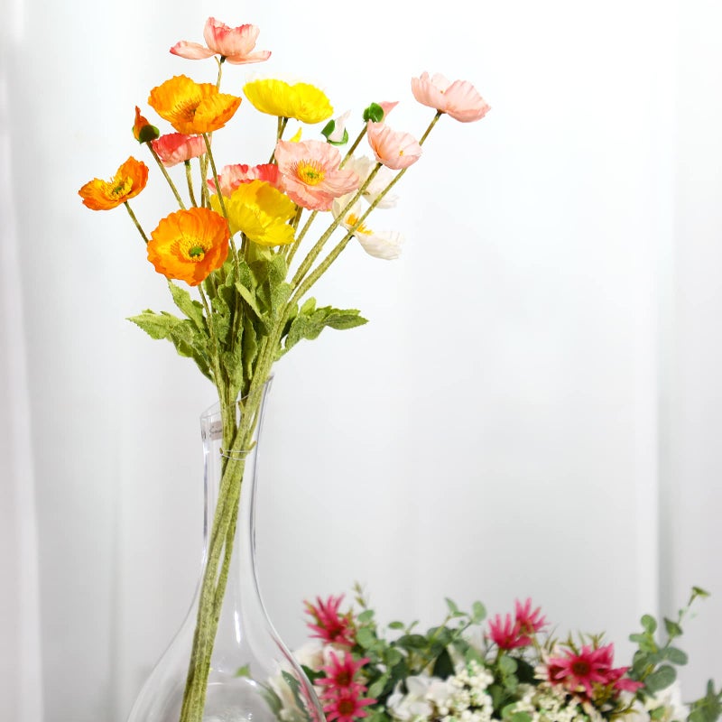 Canlierr 6 Pcs Silk Artificial Poppy Faux Poppy Spring Flowers for Home Kitchen Wedding Decorations Floral Arrangement Table Centerpieces Vase Bouquet (Mixed Colors) - Image 5