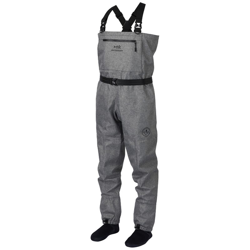 BASSDASH IMMERSE Breathable Ripstop Stocking Boot Foot Fishing Hunting Waders Lightweight Grey Camo Chest Wader for Men Women