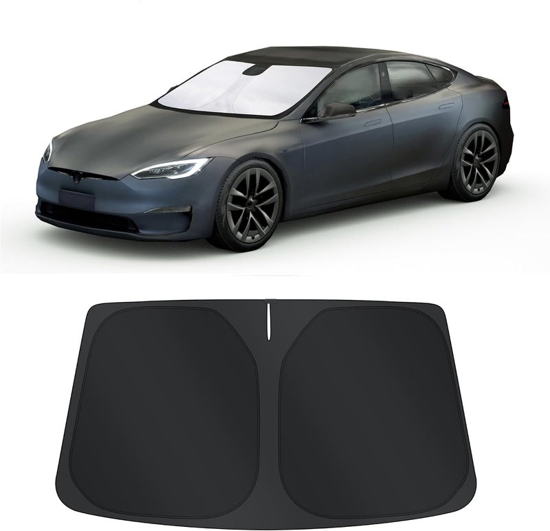 TINGLU Sun Shade for Tesla Model S (Fit Long Range/LR Model) 2012-2024 2025 Accessories Windshield Sun Shade Window Shade UV Rays Protection Sun Visor Cover with Steering Wheel Sunshade Storage Bag Universal design - Image 1