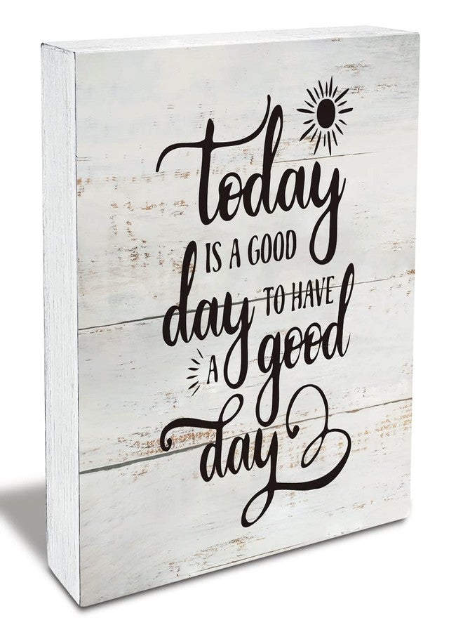 MAVOTEN Rustic Motivational Good Day Wood Box Sign Today Quote Wooden Box Sign Farmhouse Home Office Desk Shelf Decor (5 X 5 Inch) - Image 1