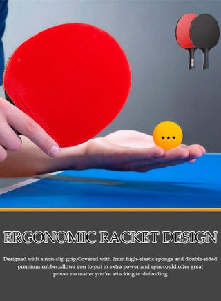 2 Long-Handled Table Tennis Rackets With Three Three-Star Ping Pong Balls, High-Performance Set With Net, Table Tennis Racket Set, Ideal For Skill Development, With Retractable Net, Suitable For Indoor Table Tennis And Outdoor Sports - view 5