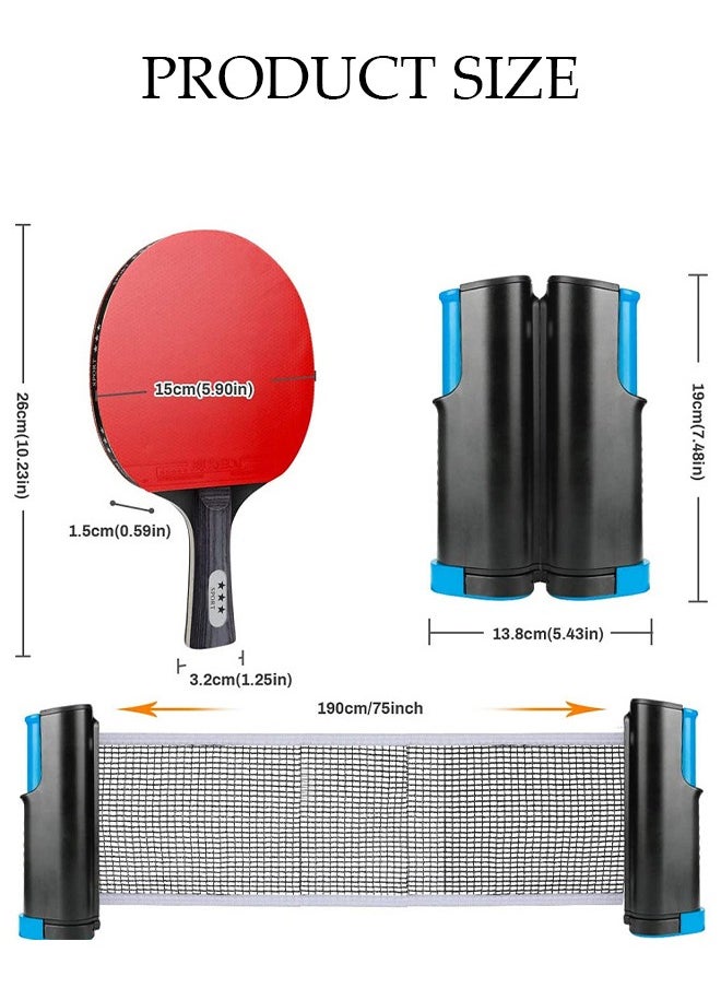 DUNISO 2 Long-Handled Table Tennis Rackets With Three Three-Star Ping Pong Balls, High-Performance Set With Net, Table Tennis Racket Set, Ideal For Skill Development, With Retractable Net, Suitable For Indoor Table Tennis And Outdoor Sports  - Image 2