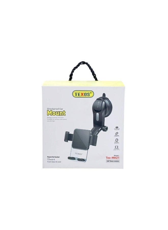 تيكسو Texos TX-MH21 Shockproof Car Mount - Adjustable Dashboard and Windshield Phone Holder - Image 1
