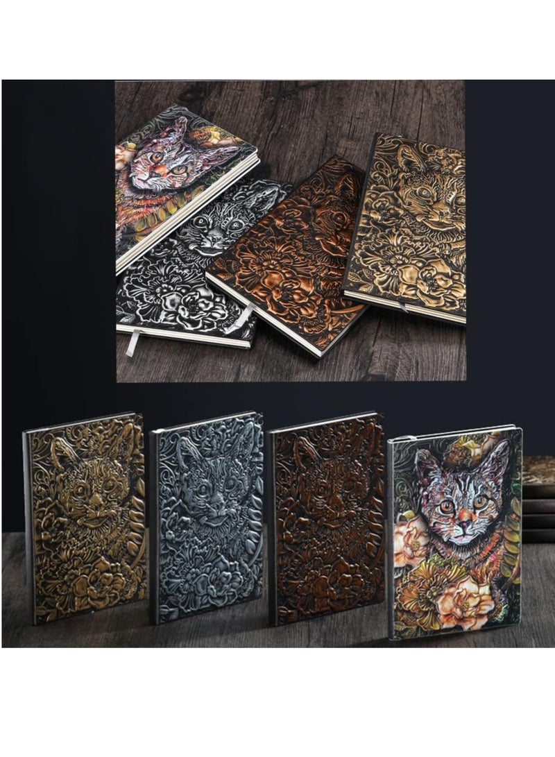 Embossed Leather Journal A5 Vintage Travel Journal Art Cat Cover Leather Journal Notebook Writing Notebook Decoration Book Retro Hardcover Diary for Women Men Gifts