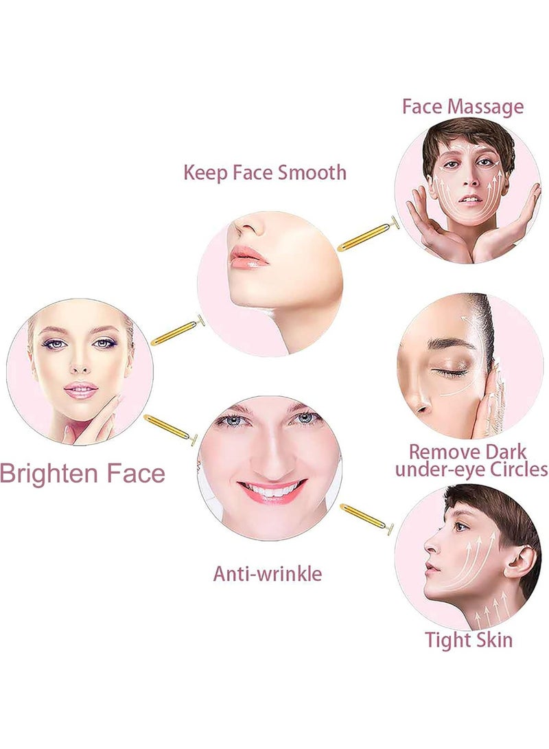 ATRJSZ 24K Gold 3D Roller Face Massager - Anti-Aging Beauty Bar with Electric Sonic Vibration | Instant Face Lift & Skin Tightening | T-Shape Massager Kit for Wrinkle Reduction - Image 2